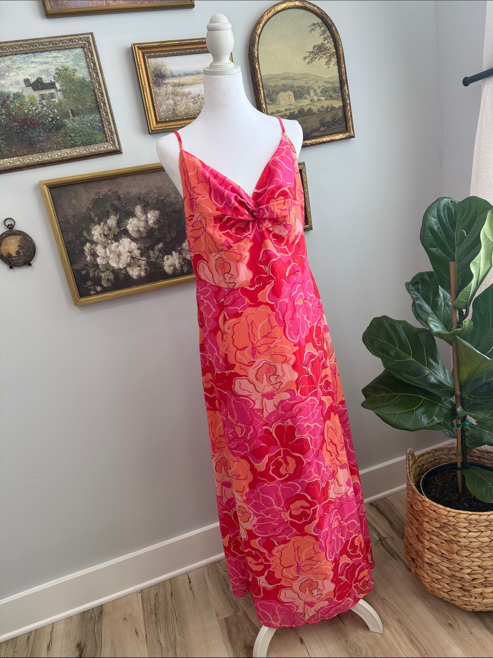 Allegra K Pink & Coral Floral Slip Dress